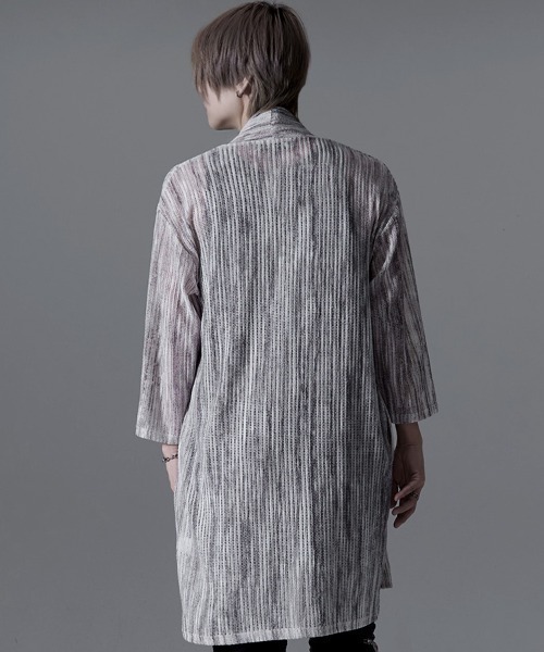 CavariA(キャバリア)の「『CavariA/キャバリア』汚し加工はしご編みショール7分袖ガウン(Tシャツ/カットソー・メンズ・ブラック/ホワイト・XL/L/M)」の21枚目の写真