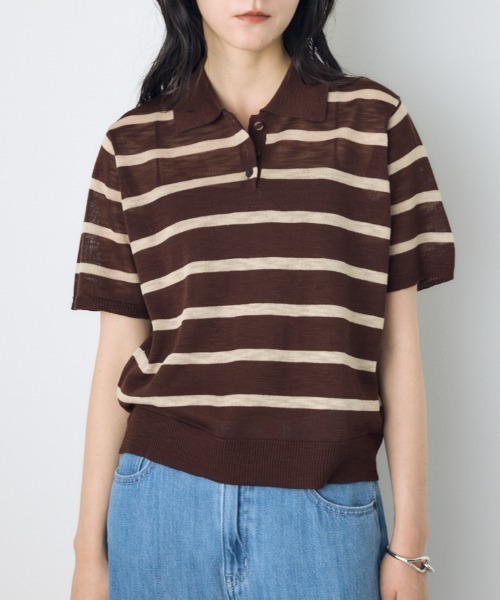 AZUL by moussy(アズールバイマウジー)の「シアーポロニットトップス(ニット/セーター・レディース・ブラウン系その他/ブルー系その他3/ホワイト系その他・SMALL/MEDIUM)」の3枚目の写真
