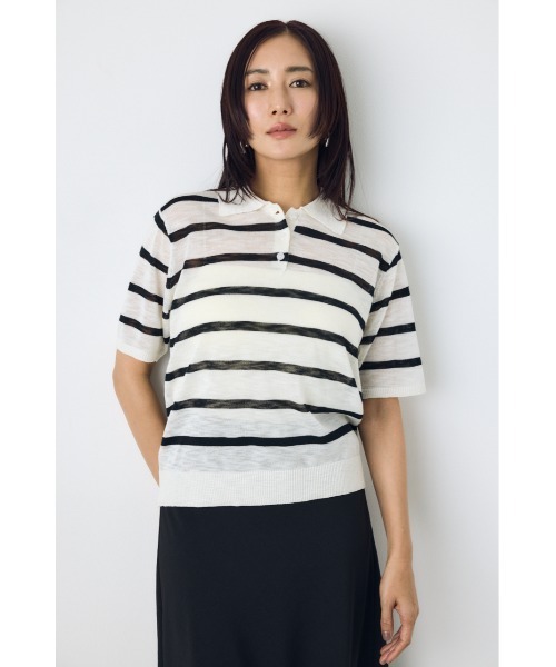 AZUL by moussy(アズールバイマウジー)の「シアーポロニットトップス(ニット/セーター・レディース・ブラウン系その他/ブルー系その他3/ホワイト系その他・SMALL/MEDIUM)」の4枚目の写真