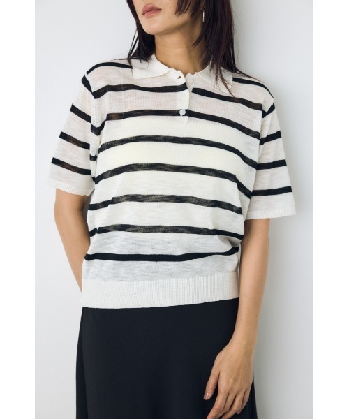 AZUL by moussy(アズールバイマウジー)の「シアーポロニットトップス(ニット/セーター・レディース・ブラウン系その他/ブルー系その他3/ホワイト系その他・SMALL/MEDIUM)」の5枚目の写真