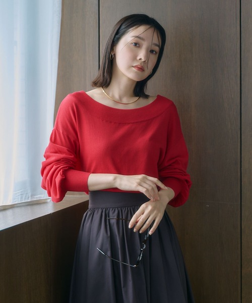 Andemiu(アンデミュウ)の「シアーオフショルニット671656(ニット/セーター・レディース・ブラック/ベージュ/レッド・FREE)」の1枚目の写真