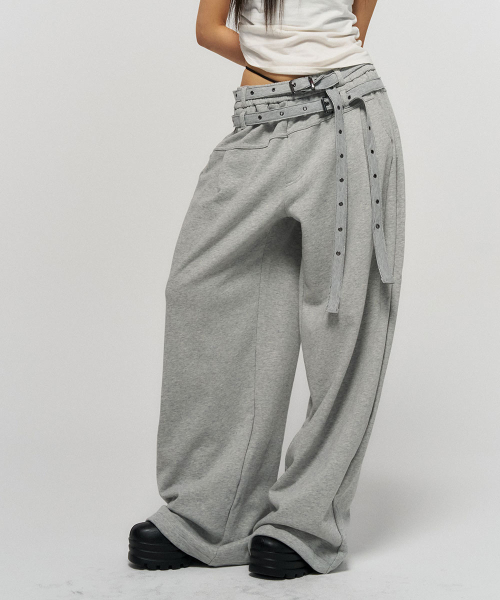 セール】BELTED SWEAT PANTS GREY（スウェットパンツ）｜SCHISM