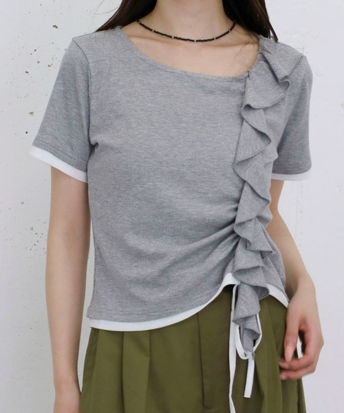 archives(アルシーヴ)の「フリルドロストカットTOPS 5S(Tシャツ/カットソー・レディース・アイボリー/ブラック/グレー/ブルー・MEDIUM)」の4枚目の写真