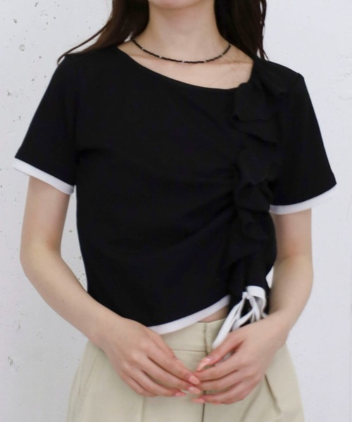 archives(アルシーヴ)の「フリルドロストカットTOPS 5S(Tシャツ/カットソー・レディース・アイボリー/ブラック/グレー/ブルー・MEDIUM)」の3枚目の写真