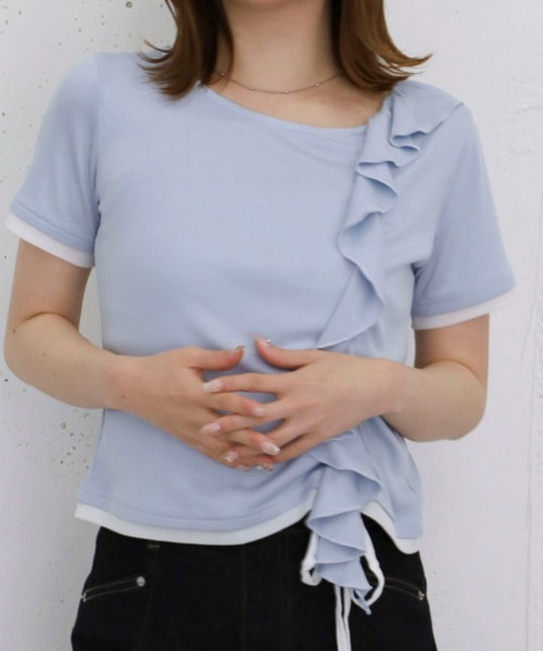 archives(アルシーヴ)の「フリルドロストカットTOPS 5S(Tシャツ/カットソー・レディース・アイボリー/ブラック/グレー/ブルー・MEDIUM)」の6枚目の写真