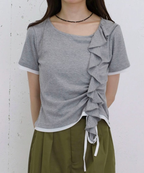 archives(アルシーヴ)の「フリルドロストカットTOPS 5S(Tシャツ/カットソー・レディース・アイボリー/ブラック/グレー/ブルー・MEDIUM)」の13枚目の写真