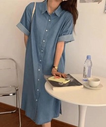 デニムシングルブレストシャツワンピース