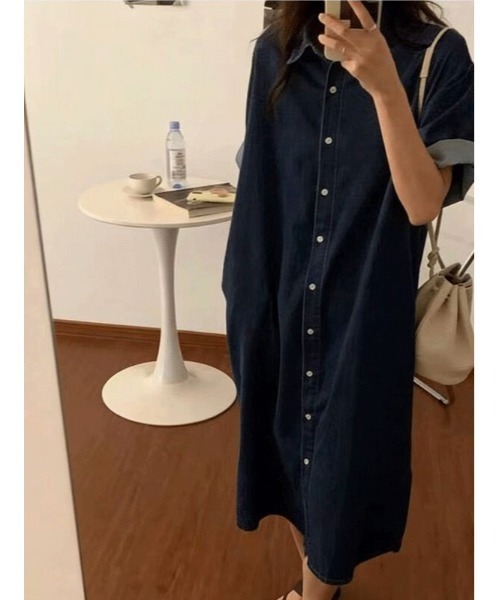 FAVORITO(ファヴォリート)の「デニムシングルブレストシャツワンピース(ワンピース・レディース・ライトブルー/ダークブルー・S/M/L/XL)」の15枚目の写真