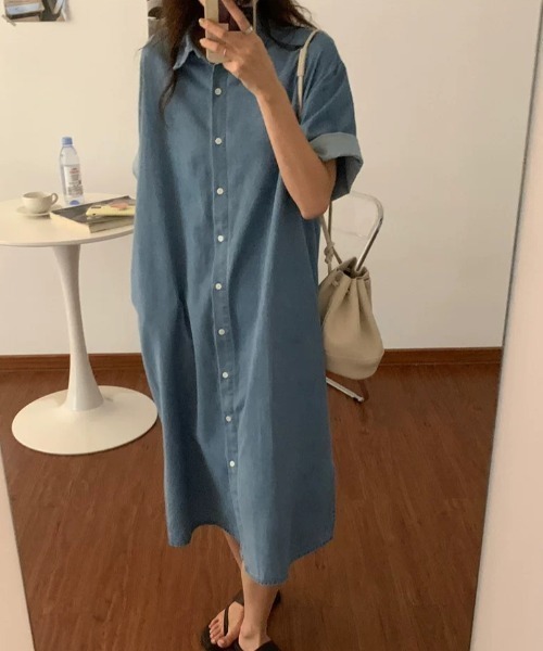 FAVORITO(ファヴォリート)の「デニムシングルブレストシャツワンピース(ワンピース・レディース・ライトブルー/ダークブルー・S/M/L/XL)」の10枚目の写真