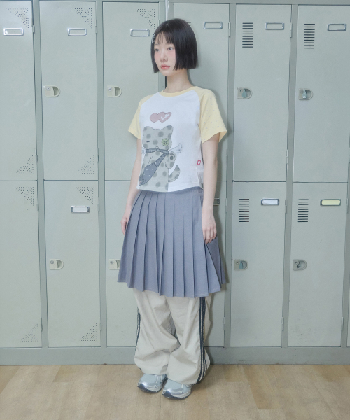 Video Jockey（ビデオジョッキー）の「[キョンギXビデオザキ] ドットキャットクロップTシャツ [イエロー]（Tシャツ/カットソー・レディース・イエロー・SHORT）」の2枚目の写真