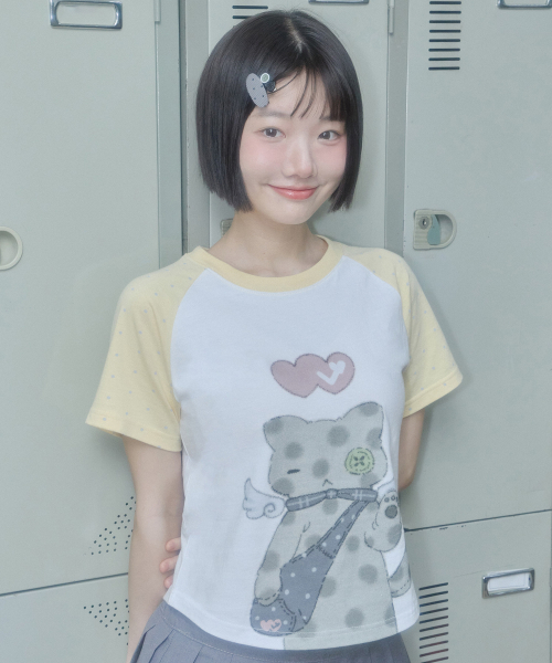 Video Jockey（ビデオジョッキー）の「[キョンギXビデオザキ] ドットキャットクロップTシャツ [イエロー]（Tシャツ/カットソー・レディース・イエロー・SHORT）」の4枚目の写真