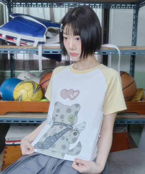 Video Jockey（ビデオジョッキー）の「[キョンギXビデオザキ] ドットキャットクロップTシャツ [イエロー]（Tシャツ/カットソー・レディース・イエロー・SHORT）」の5枚目の写真