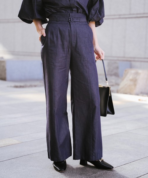 Sirin(シリン)の「≪セットアップ可≫ デニムワイドパンツ【2サイズ展開】(デニムパンツ・レディース・ブルー/ネイビー・XS/S)」の1枚目の写真