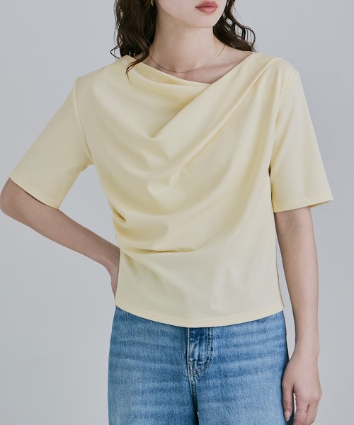etoll.(エトル)の「フロントドレープハーフスリーブトップス(Tシャツ/カットソー・レディース・イエロー/杢グレー/オフホワイト/ブラック・M)」の4枚目の写真