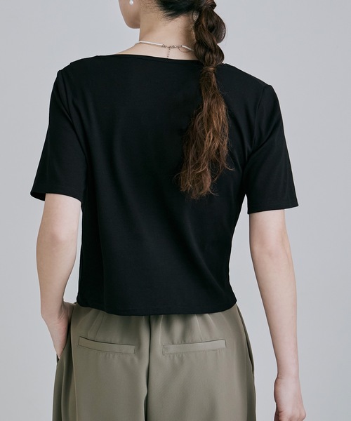 etoll.(エトル)の「フロントドレープハーフスリーブトップス(Tシャツ/カットソー・レディース・イエロー/杢グレー/オフホワイト/ブラック・M)」の9枚目の写真