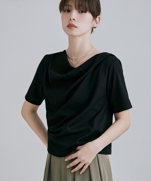 etoll.(エトル)の「フロントドレープハーフスリーブトップス(Tシャツ/カットソー・レディース・イエロー/杢グレー/オフホワイト/ブラック・M)」の11枚目の写真