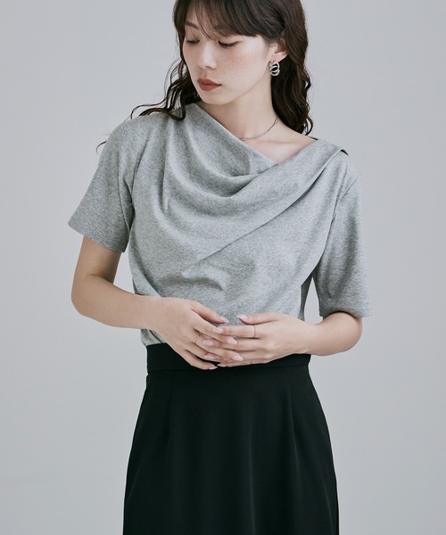 etoll.(エトル)の「フロントドレープハーフスリーブトップス(Tシャツ/カットソー・レディース・イエロー/杢グレー/オフホワイト/ブラック・M)」の19枚目の写真