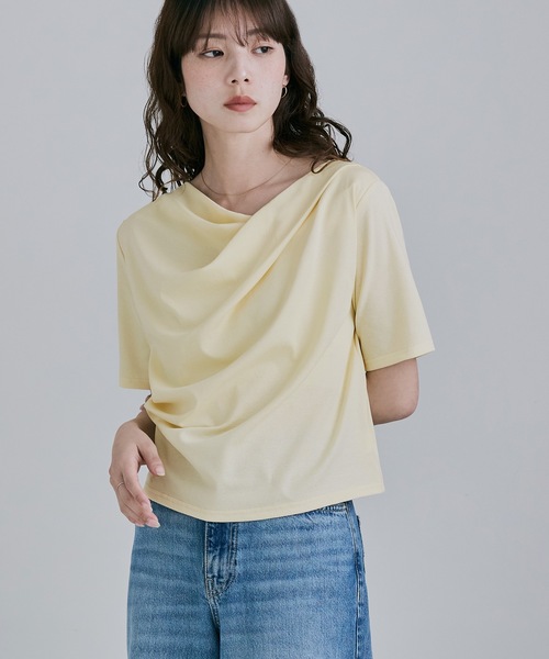 etoll.(エトル)の「フロントドレープハーフスリーブトップス(Tシャツ/カットソー・レディース・イエロー/杢グレー/オフホワイト/ブラック・M)」の5枚目の写真