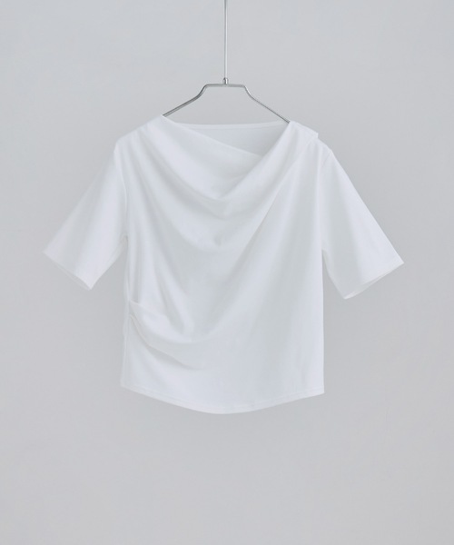 etoll.(エトル)の「フロントドレープハーフスリーブトップス(Tシャツ/カットソー・レディース・イエロー/杢グレー/オフホワイト/ブラック・M)」の20枚目の写真