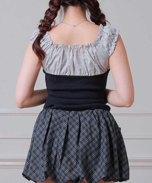 Anely(アネリー)の「チェック柄 ダブルリボン バルーン ミニ スカート(スカート・レディース・チャコールグレー/パープル・FREE)」の7枚目の写真