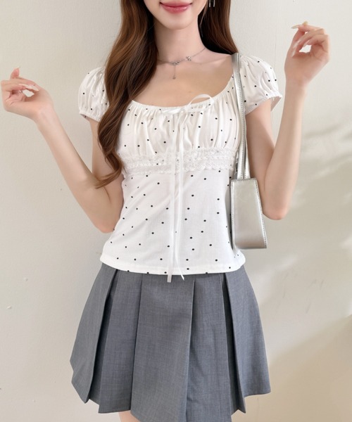 Ada.(エイダ)の「バレエコア フロント リボン ドット レース 切り替え カットソー(Tシャツ/カットソー・レディース・ブラック/グレー/ホワイト・FREE)」の21枚目の写真