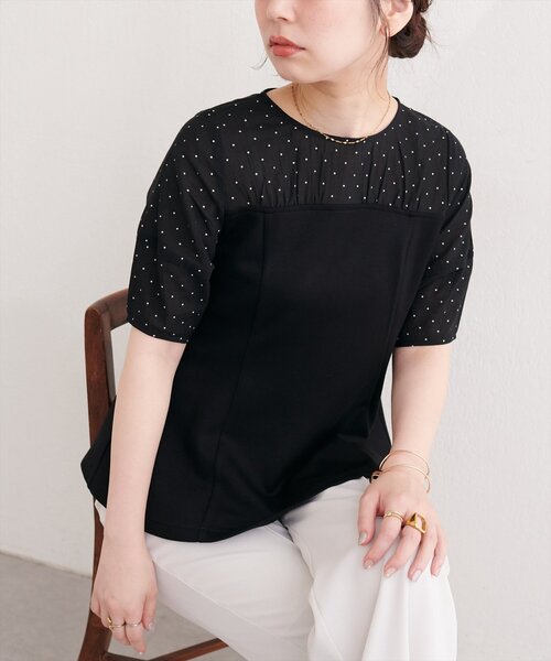 natural couture（ナチュラルクチュール）の「シアーペプラムトップス（Tシャツ/カットソー・レディース・ピンク/ベージュ/サックスブルー/オフホワイト/ブラック・FREE）」の3枚目の写真