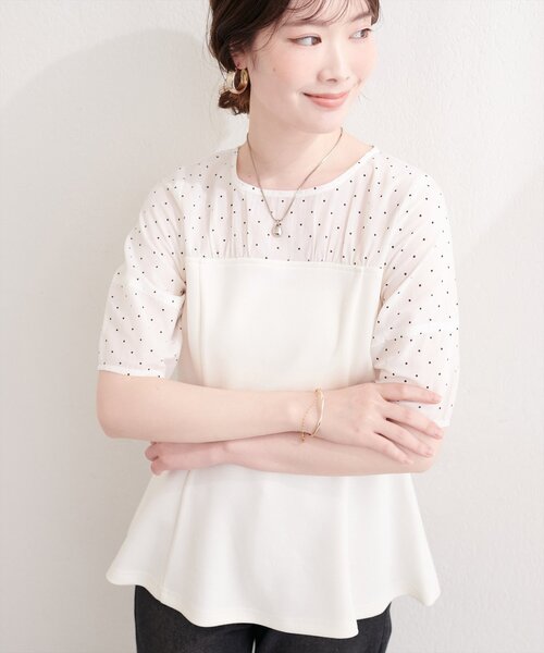 natural couture（ナチュラルクチュール）の「シアーペプラムトップス（Tシャツ/カットソー・レディース・ピンク/ベージュ/サックスブルー/オフホワイト/ブラック・FREE）」の7枚目の写真