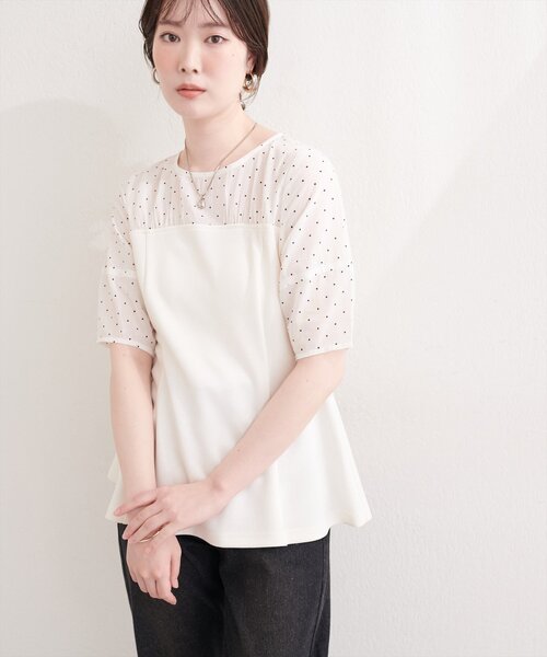 natural couture（ナチュラルクチュール）の「シアーペプラムトップス（Tシャツ/カットソー・レディース・ピンク/ベージュ/サックスブルー/オフホワイト/ブラック・FREE）」の8枚目の写真
