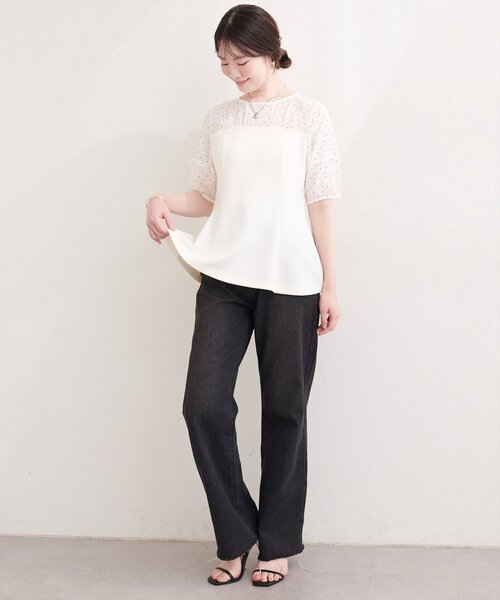 natural couture（ナチュラルクチュール）の「シアーペプラムトップス（Tシャツ/カットソー・レディース・ピンク/ベージュ/サックスブルー/オフホワイト/ブラック・FREE）」の9枚目の写真
