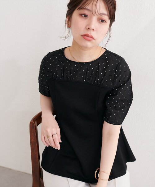 natural couture（ナチュラルクチュール）の「シアーペプラムトップス（Tシャツ/カットソー・レディース・ピンク/ベージュ/サックスブルー/オフホワイト/ブラック・FREE）」の11枚目の写真