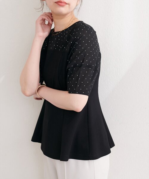 natural couture（ナチュラルクチュール）の「シアーペプラムトップス（Tシャツ/カットソー・レディース・ピンク/ベージュ/サックスブルー/オフホワイト/ブラック・FREE）」の13枚目の写真