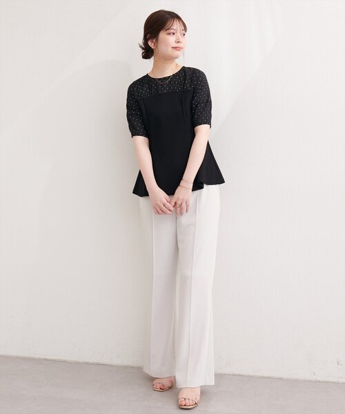 natural couture（ナチュラルクチュール）の「シアーペプラムトップス（Tシャツ/カットソー・レディース・ピンク/ベージュ/サックスブルー/オフホワイト/ブラック・FREE）」の14枚目の写真