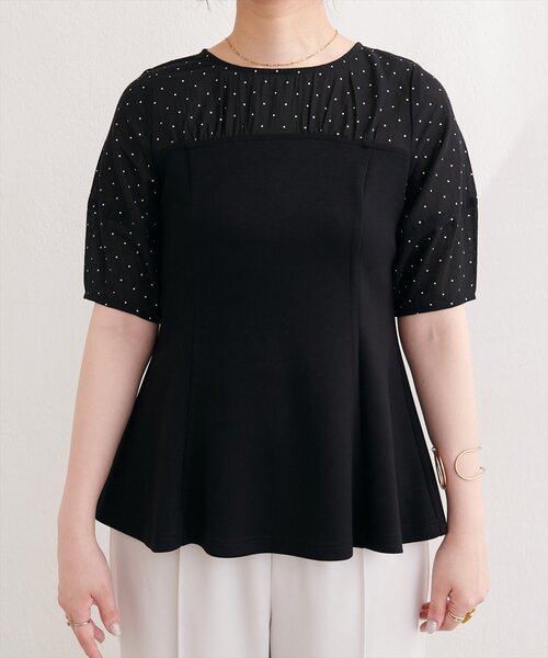 natural couture（ナチュラルクチュール）の「シアーペプラムトップス（Tシャツ/カットソー・レディース・ピンク/ベージュ/サックスブルー/オフホワイト/ブラック・FREE）」の15枚目の写真