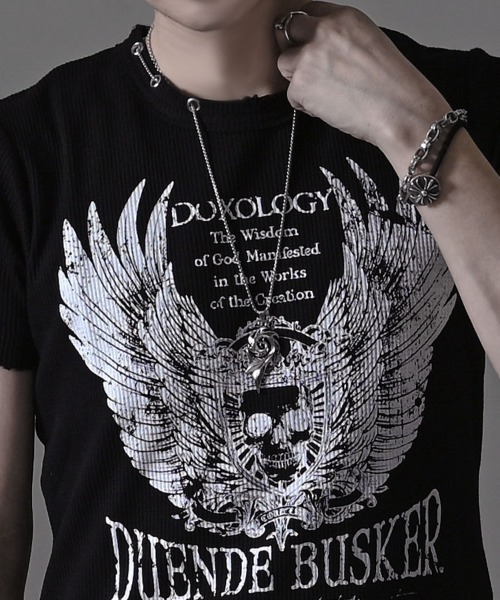 RUDOL(ルドル)の「『RUDOL/ルドル』ネックレス付き半袖Tシャツ TCサーマルネックレス付きグランジ半袖TEE(Tシャツ/カットソー・メンズ・ブラック/ホワイト・L/M)」の3枚目の写真