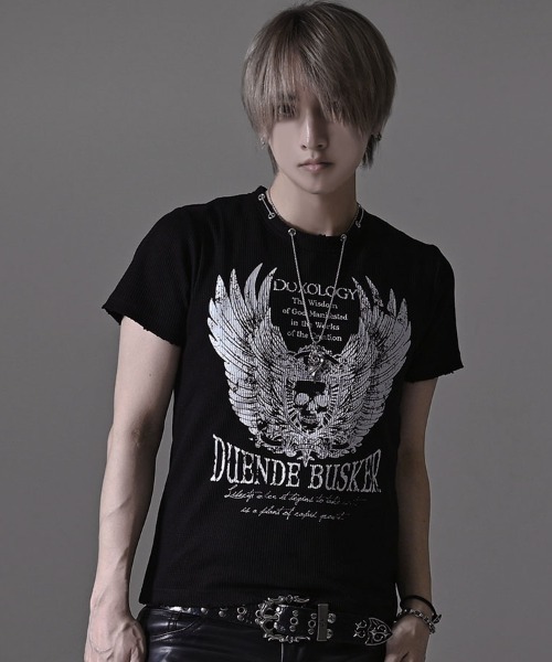 RUDOL(ルドル)の「『RUDOL/ルドル』ネックレス付き半袖Tシャツ TCサーマルネックレス付きグランジ半袖TEE(Tシャツ/カットソー・メンズ・ブラック/ホワイト・L/M)」の4枚目の写真