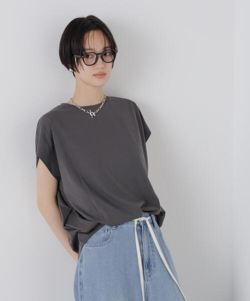 NANO universe(ナノユニバース)の「接触冷感コットンプレーティング天竺タックコクーントップス(Tシャツ/カットソー・レディース・ライトベージュ/チャコール/レッド系その他3・FREE)」の22枚目の写真