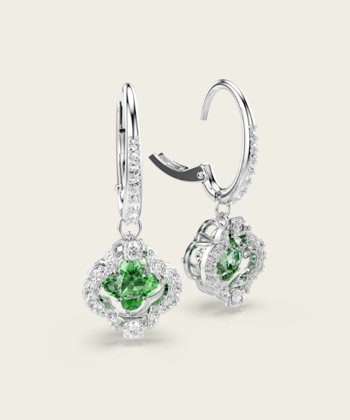 SWAROVSKI（スワロフスキー）の「【公式】【スワロフスキー】Una Angelic ドロップピアス, ミックスカット, グリーン, ロジウム・プレーティング（ピアス（両耳用）・レディース・シルバー系・ONE SIZE）」の4枚目の写真