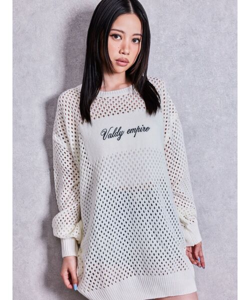 GYDA（ジェイダ）の「Valdy empire embroideryメッシュニットトップス（ニット/セーター・レディース・グレー/オフホワイト/ブラック・FREE）」の2枚目の写真