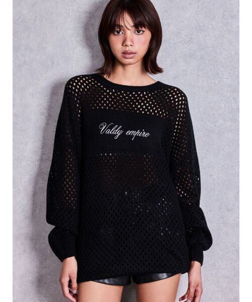 GYDA（ジェイダ）の「Valdy empire embroideryメッシュニットトップス（ニット/セーター・レディース・グレー/オフホワイト/ブラック・FREE）」の3枚目の写真