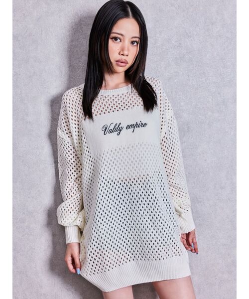 GYDA（ジェイダ）の「Valdy empire embroideryメッシュニットトップス（ニット/セーター・レディース・グレー/オフホワイト/ブラック・FREE）」の12枚目の写真