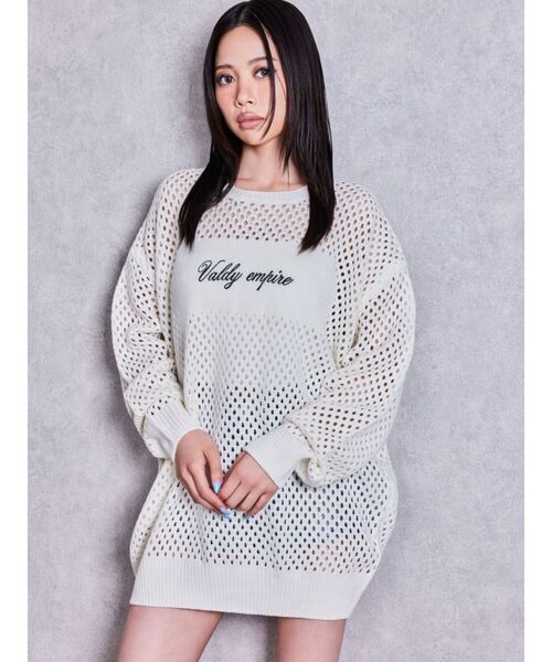 GYDA（ジェイダ）の「Valdy empire embroideryメッシュニットトップス（ニット/セーター・レディース・グレー/オフホワイト/ブラック・FREE）」の13枚目の写真