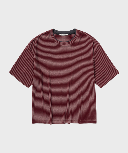 NONBLANK(ノンブランク)の「ストライプクロップHS Tシャツ_RED(Tシャツ/カットソー・メンズ・レッド・MEDIUM/LARGE/X-LARGE)」の1枚目の写真