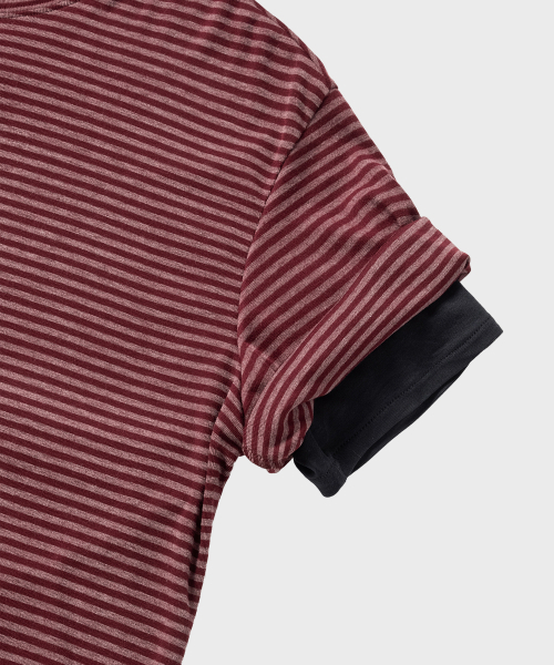 NONBLANK(ノンブランク)の「ストライプクロップHS Tシャツ_RED(Tシャツ/カットソー・メンズ・レッド・MEDIUM/LARGE/X-LARGE)」の5枚目の写真