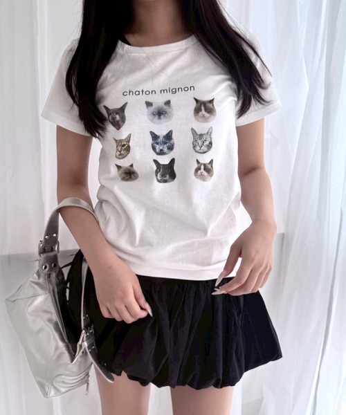 fiere(フィエール)の「アニマルいっぱいショート丈半袖Tシャツ(Tシャツ/カットソー・レディース・ホワイト・WM)」の1枚目の写真