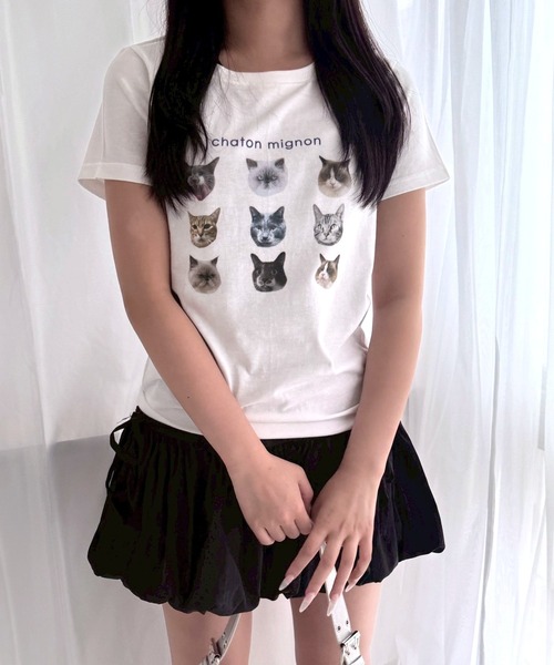 fiere(フィエール)の「アニマルいっぱいショート丈半袖Tシャツ(Tシャツ/カットソー・レディース・ホワイト・WM)」の2枚目の写真