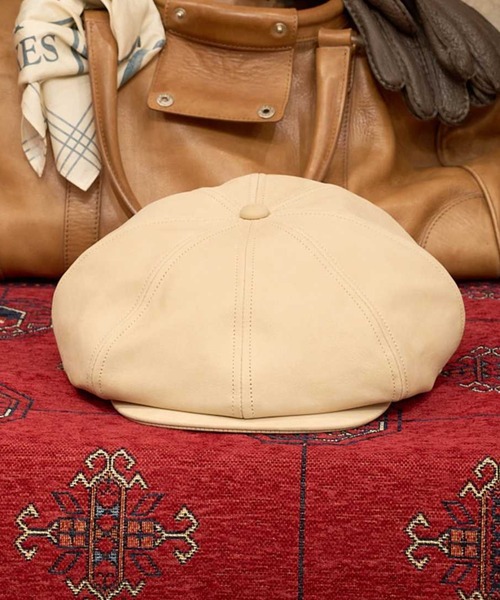 MRFATMAN(ミスターファットマン)の「DRIFTER LEATHER CASQUETTE(キャスケット・メンズ・アイボリー/ブラック・XL/L/M)」の2枚目の写真