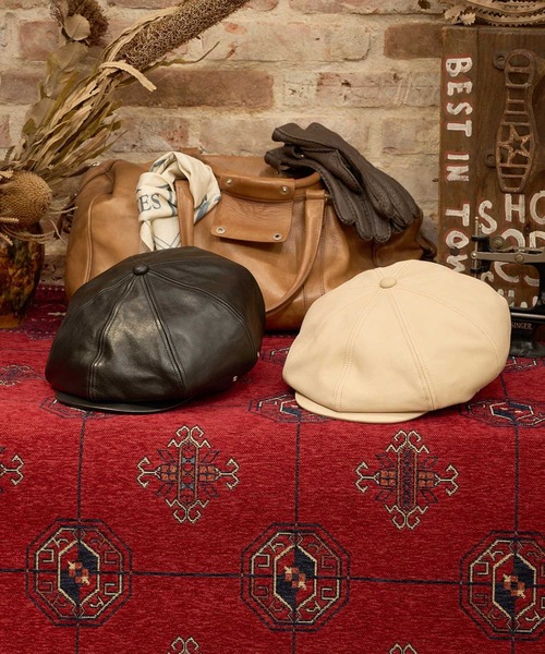 MRFATMAN(ミスターファットマン)の「DRIFTER LEATHER CASQUETTE(キャスケット・メンズ・アイボリー/ブラック・XL/L/M)」の3枚目の写真