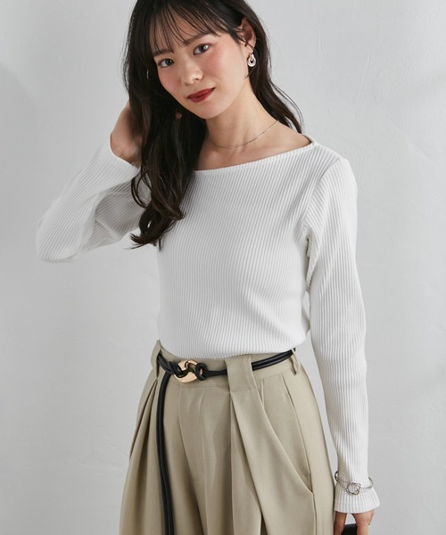 RANAN（ラナン）の「全骨格細見え！アシメネックリブトップス（Tシャツ/カットソー・レディース・チャコール/ホワイト/ブラック/ブラウン・M/LL/L）」の10枚目の写真