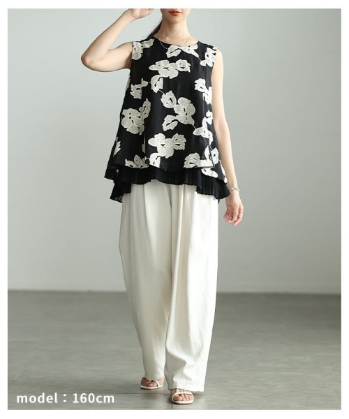 Sawa a la mode（サワアラモード）の「花刺繍フェイクレイヤードトップス（シャツ/ブラウス・レディース・ブラック・FREE）」の7枚目の写真