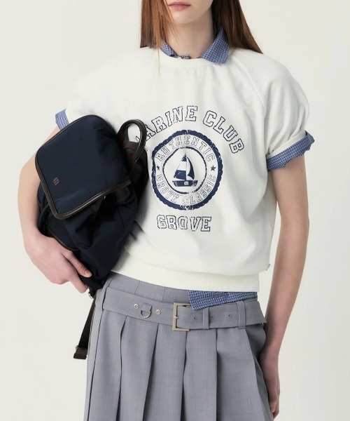 GRVRGROVE(グローブ)の「GROVE MARINE CLUB T-SHIRT(Tシャツ/カットソー・レディース・チャコール/ライトブルー/アイボリー/PINK・フリー)」の2枚目の写真